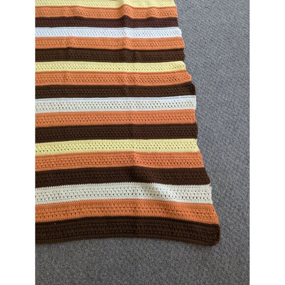 Hand Made Crochet Knit Afghan Throw Lap Blanket 58" x 58" Brown Yellow Orange - Picture 2 of 6